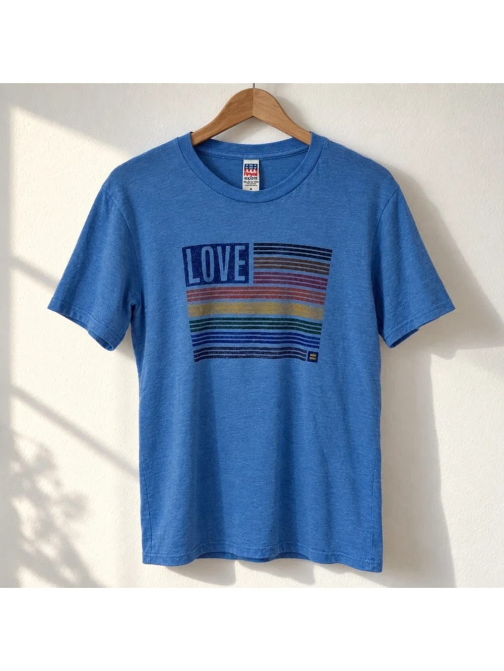 Royal Apparel LOVE Rainbow Pride Blue T-Shirt Men’s Medium 50/50 USA Tee